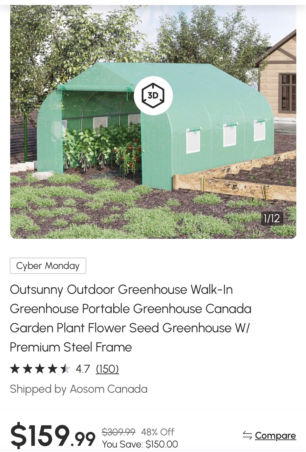Outsunny Walk-In Tunnel Greenhouse