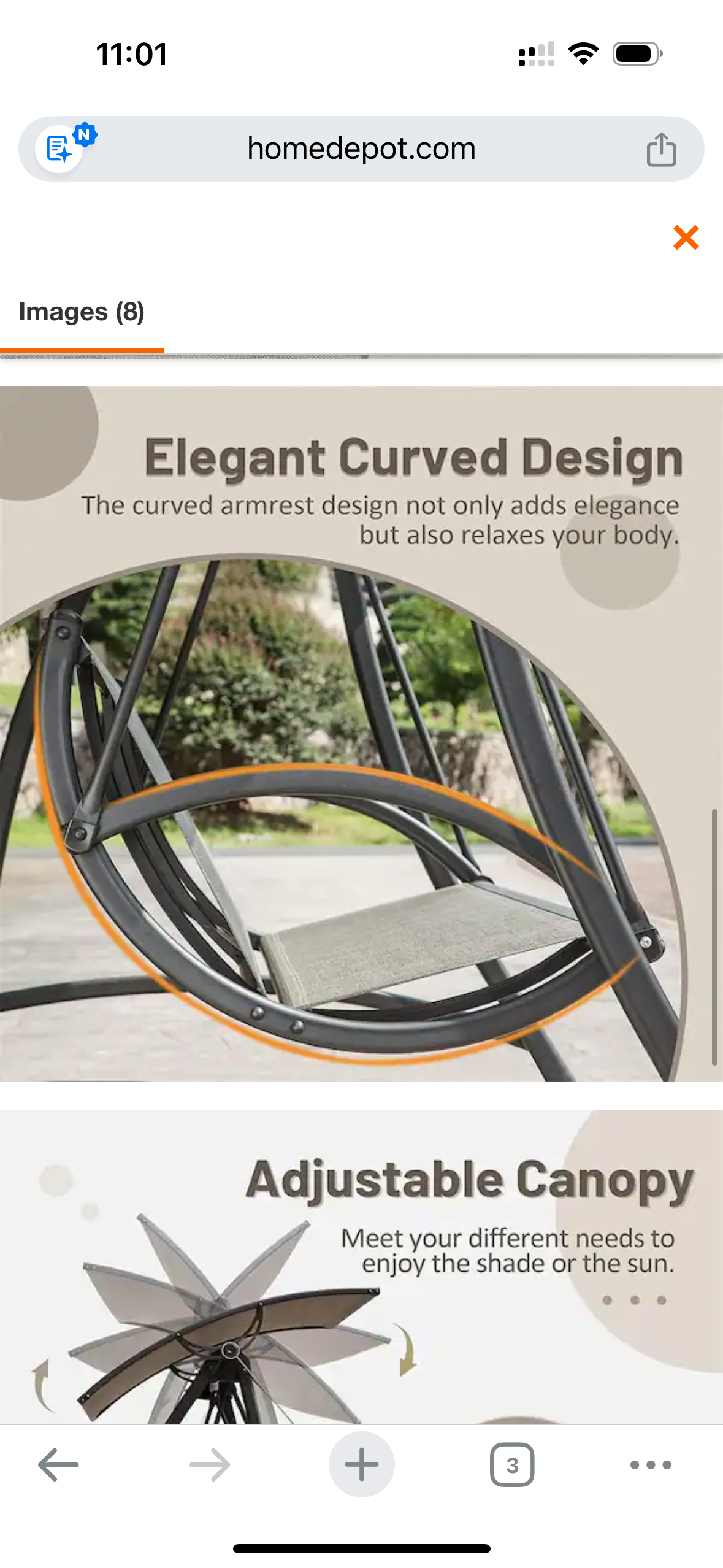 Heavy-Duty Outdoor Patio Porch Swing w/ Adjustable Canopy