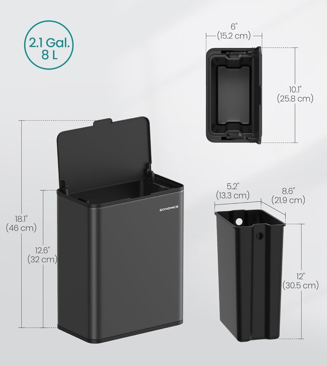 SONGMICS 2.1-Gallon Hanging Kitchen Trash Can