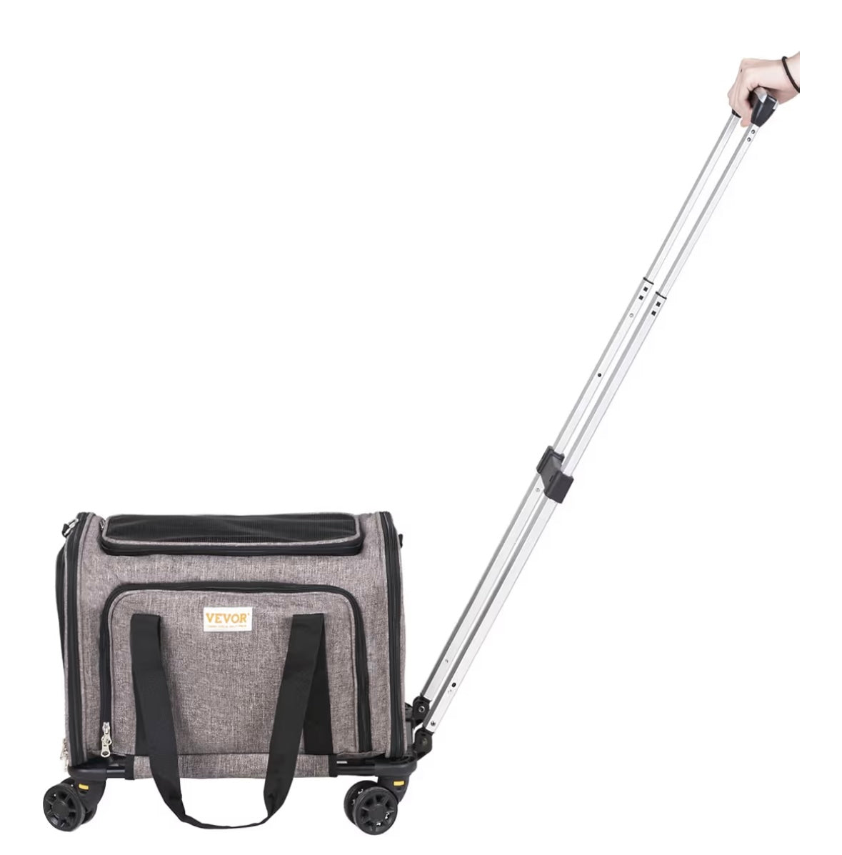 VEVOR Airline-Approved Rolling Pet Carrier — Expandable Cat & Small Dog Travel Bag (Grey)