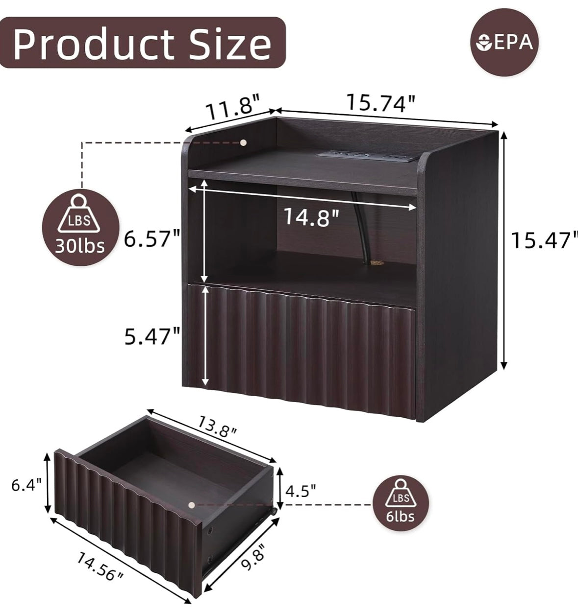 BuildHom Floating Wall-Mounted Nightstands – Espresso Finish (Set of 2)