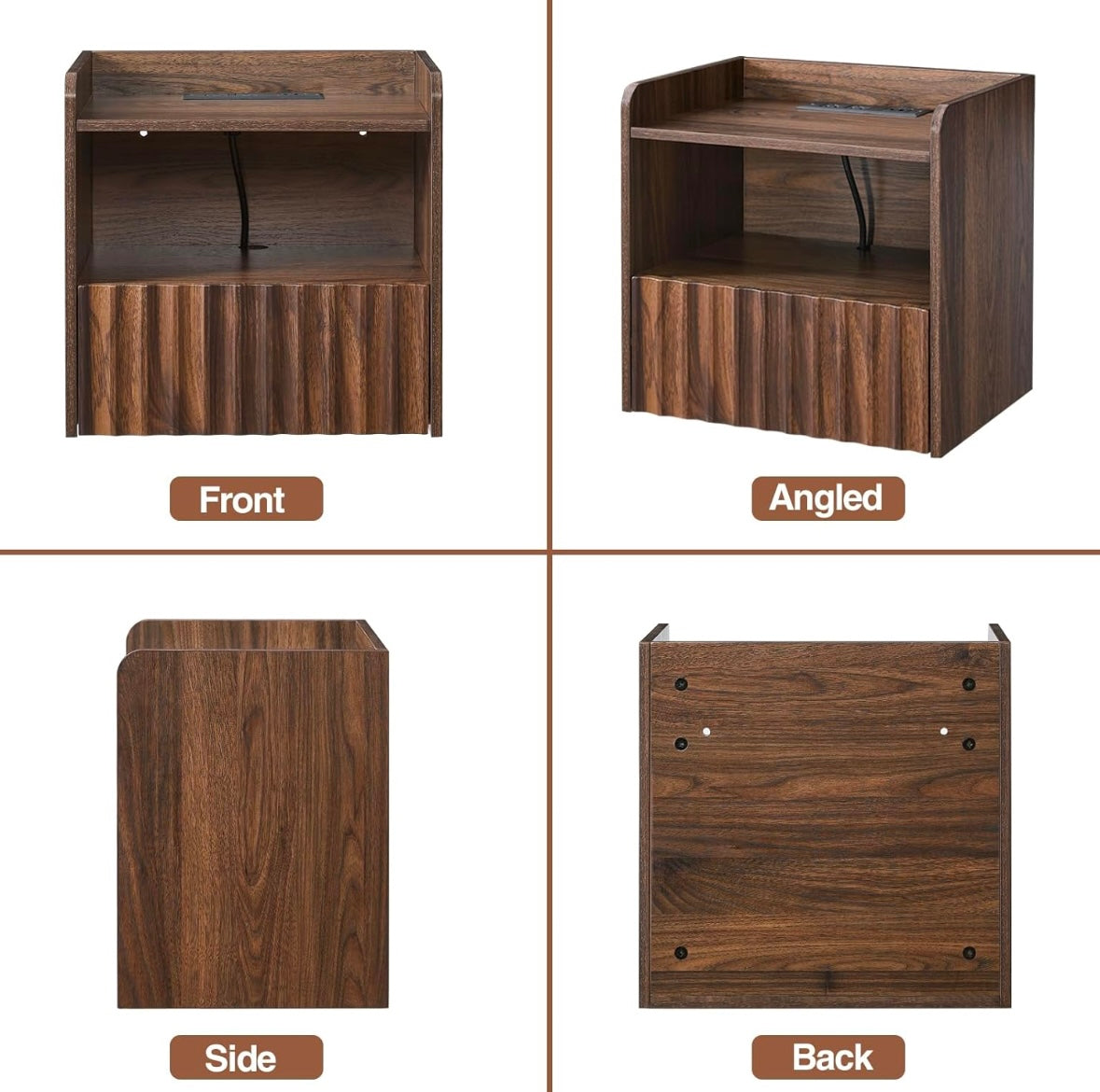 BuildHom Floating Wall-Mounted Nightstands – Walnut Finish (Set of 2)