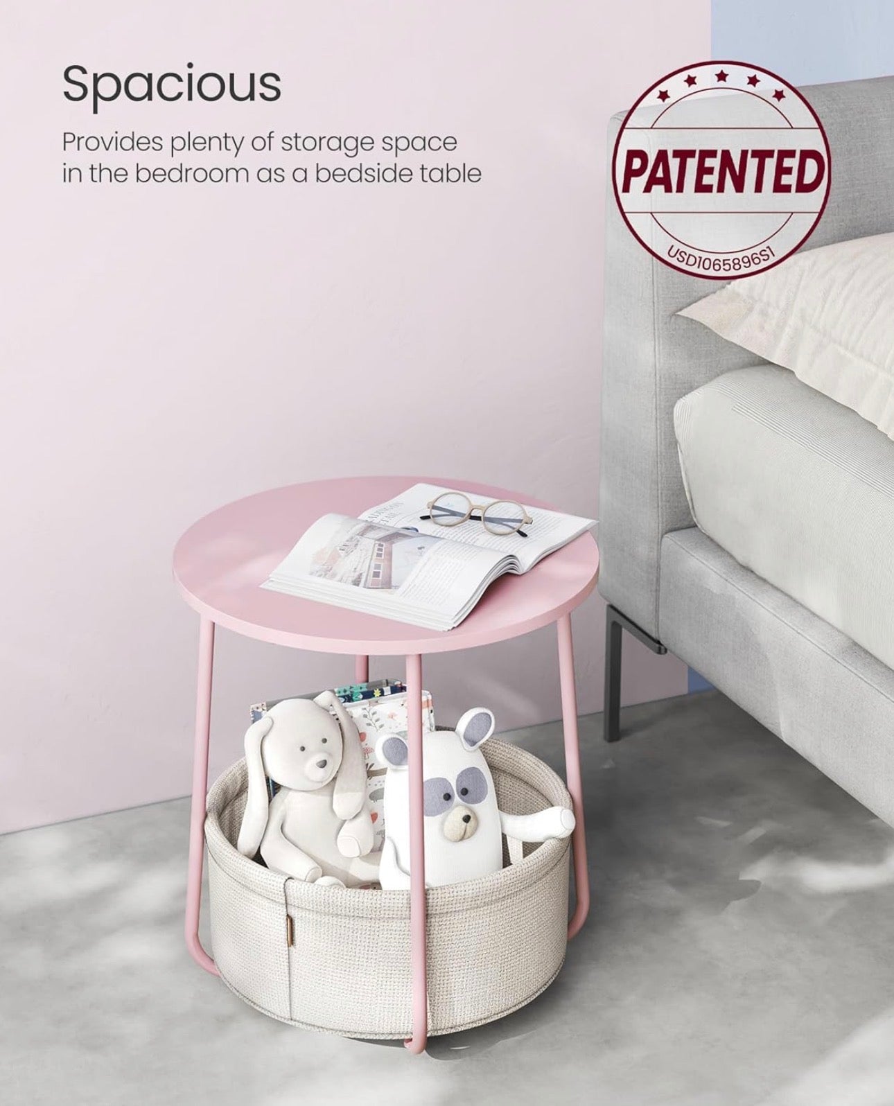VASAGLE LILEA Round Side Table with Fabric Basket