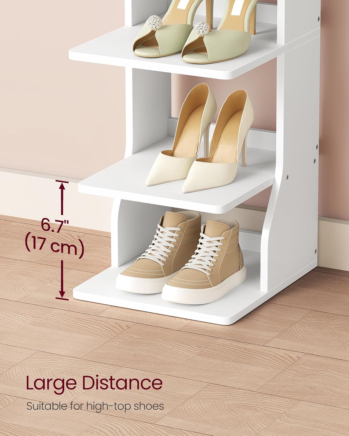 9-Tier Slim Shoe Rack with Hooks – White