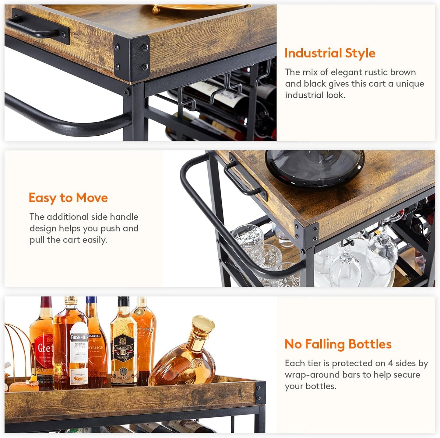 Lifewit Rustic Bar Cart with Wine Rack