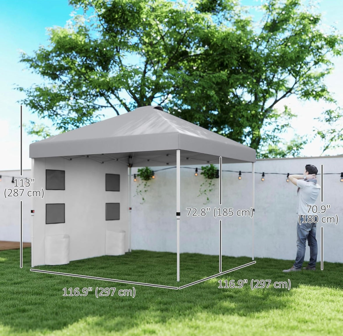 Outsunny 10×10 ft Pop-Up Gazebo Tent — Adjustable Height, UV-Resistant Canopy with Storage Sidewall (Light Grey)