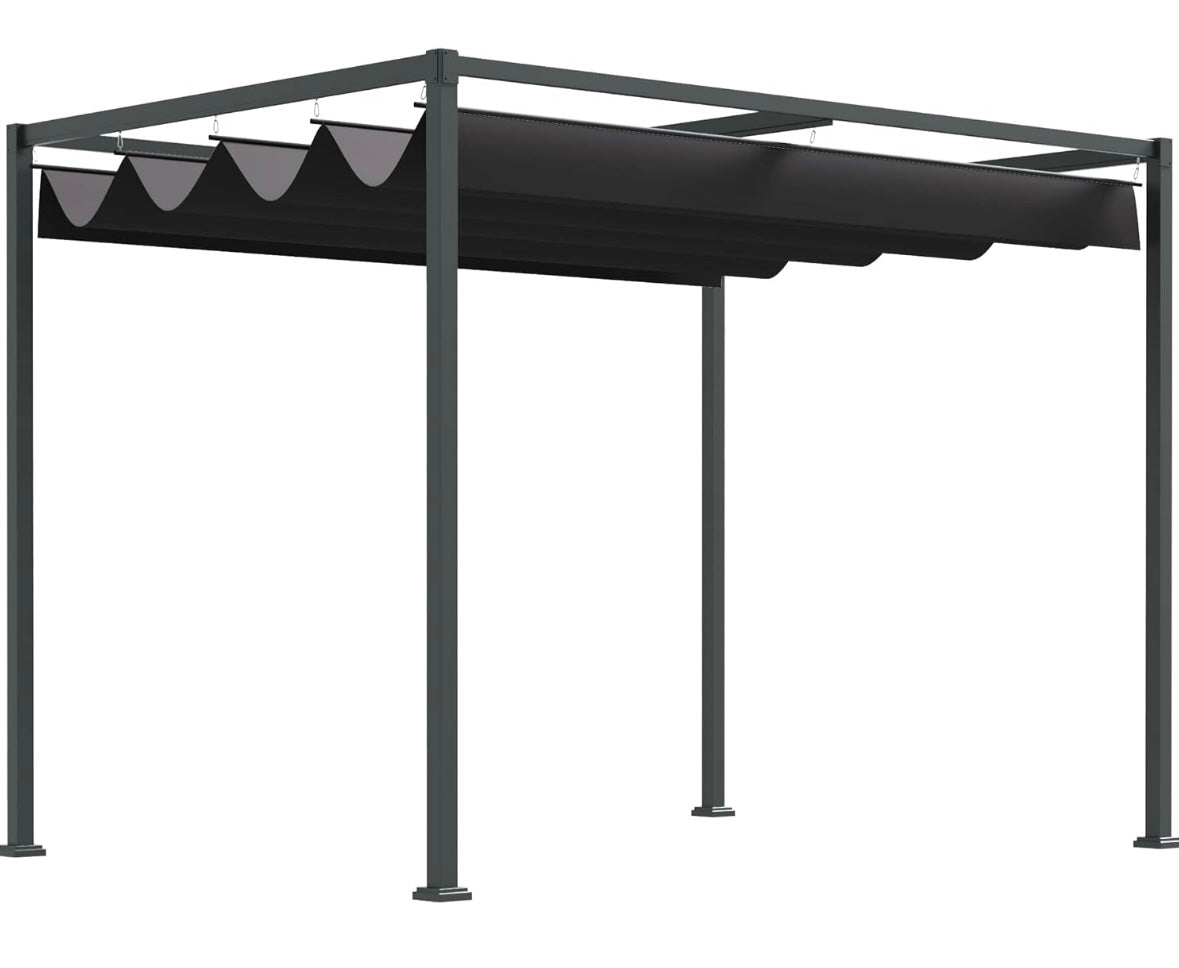 Outsunny 10×7 ft Retractable Pergola Gazebo — Heavy-Duty Metal Frame with Adjustable Canopy (Classic Grey)