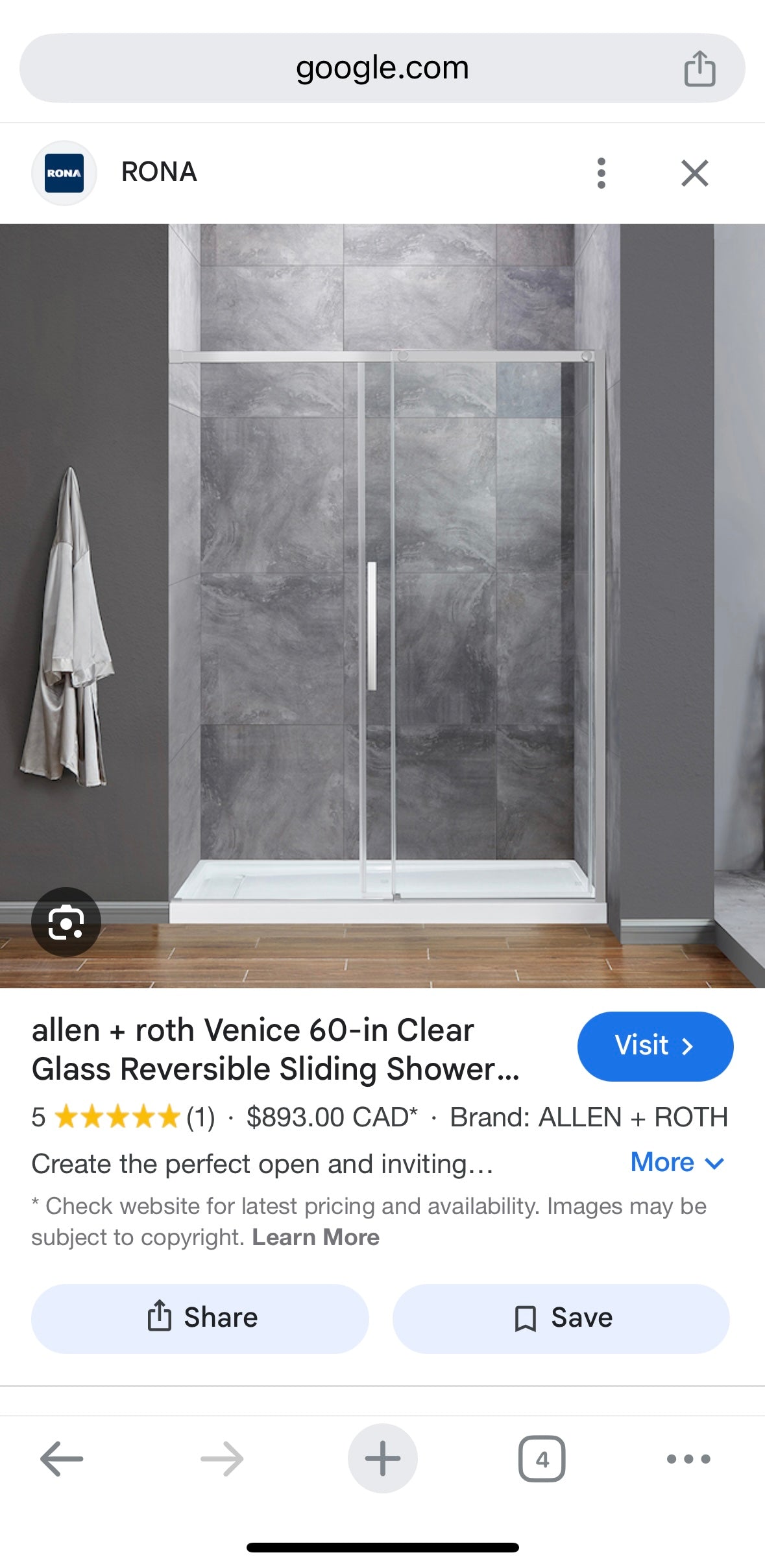 OVE Decors Venice 60” Frameless Sliding Glass Shower Door – Chrome Finish