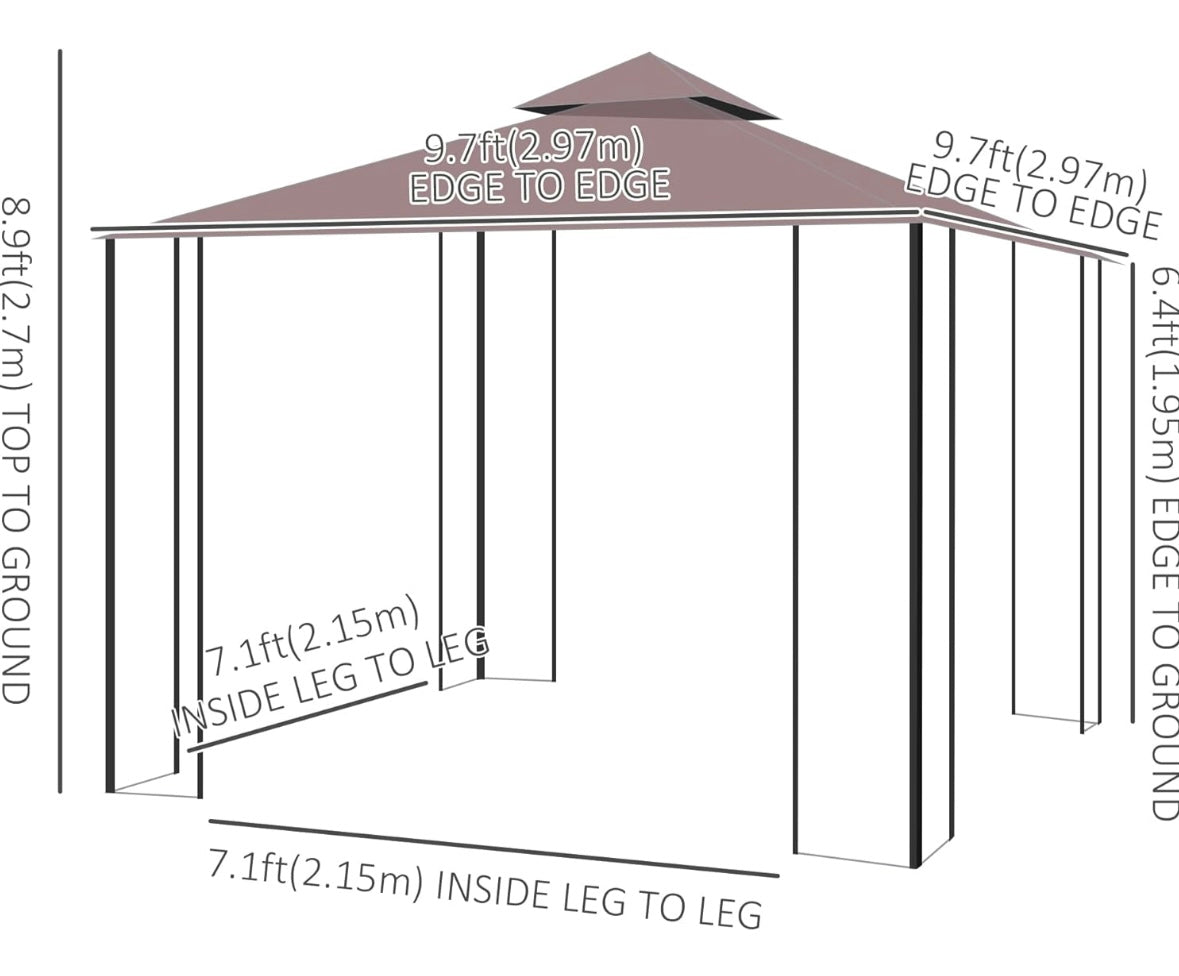 Outsunny 10’ x 10’ Double Roof Patio Gazebo – Aluminum Frame | Mesh Curtains | Water-Resistant Canopy