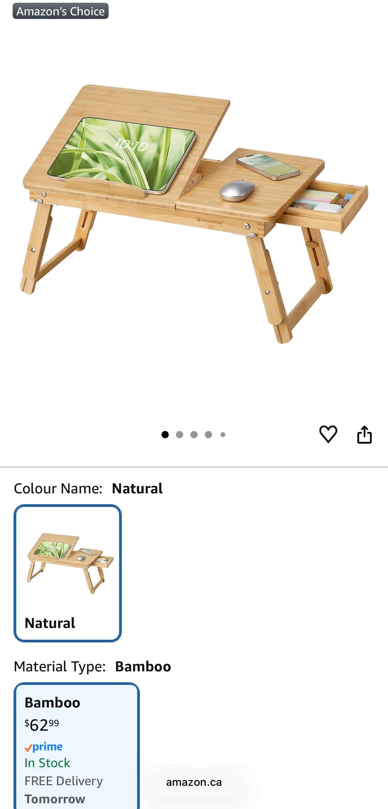 SONGMICS Adjustable Bamboo Laptop Bed Tray