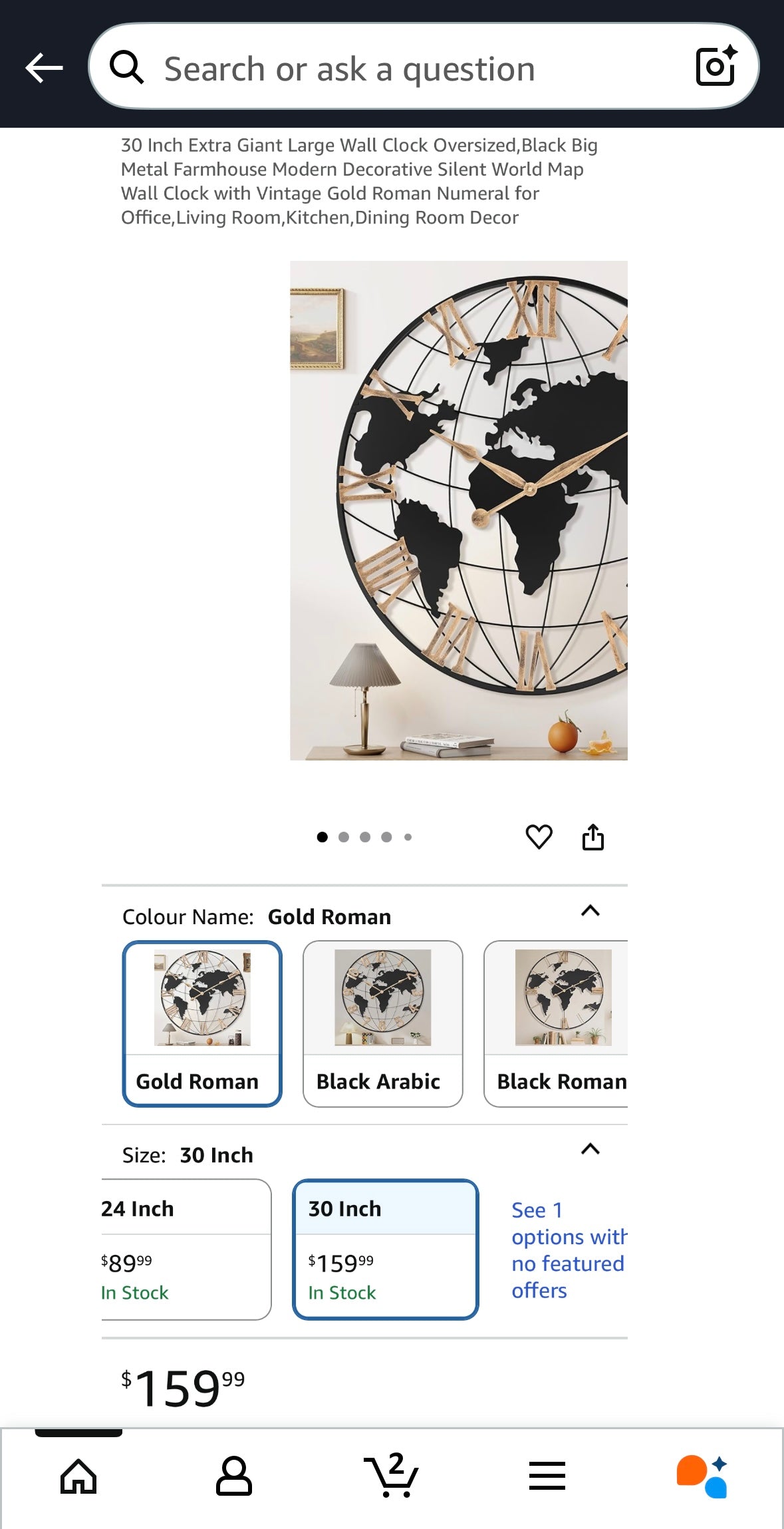 Pytha Sight 30-Inch Gold Roman World Map Wall Clock – 40 % Off Amazon Price!