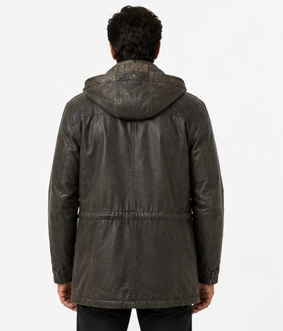 Men’s Hooded Leather Coat