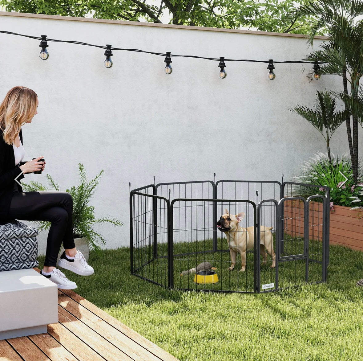 PawHut 8-Panel Foldable Pet Playpen – Indoor/Outdoor Metal Dog Fence with Door & Ground Stakes