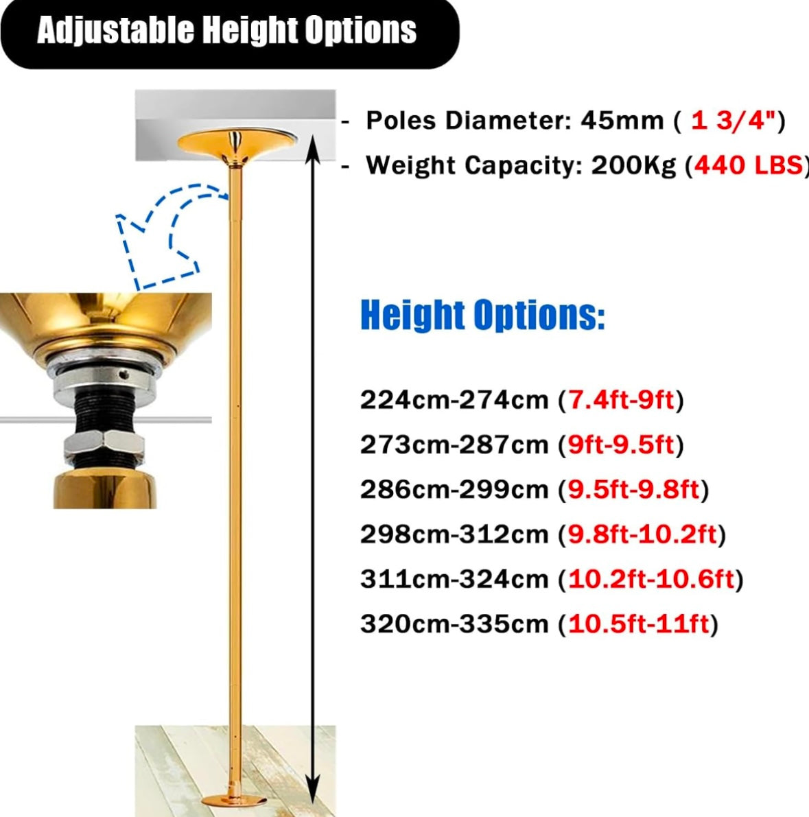 Heavy-Duty Adjustable Dance Pole – Static & Spinning Modes