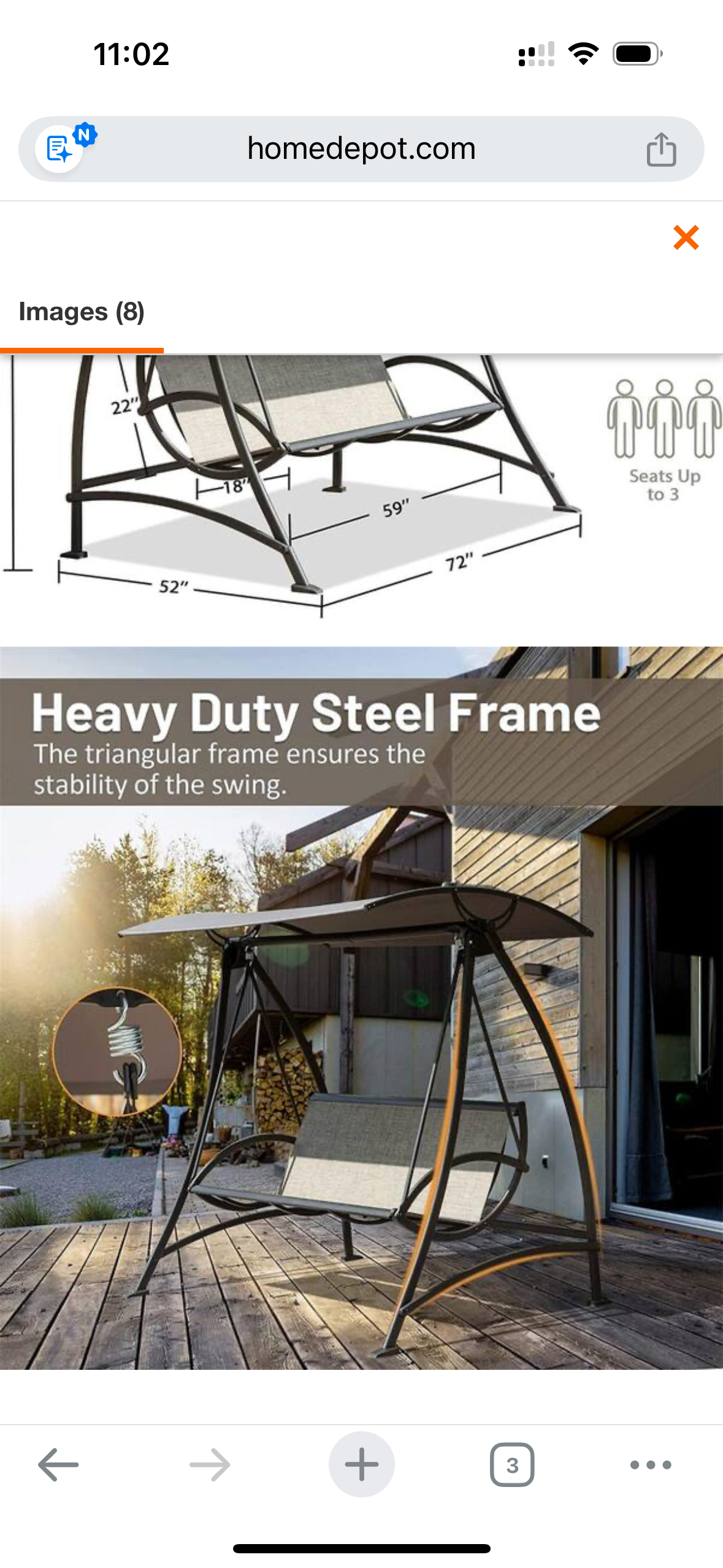 Heavy-Duty Outdoor Patio Porch Swing w/ Adjustable Canopy