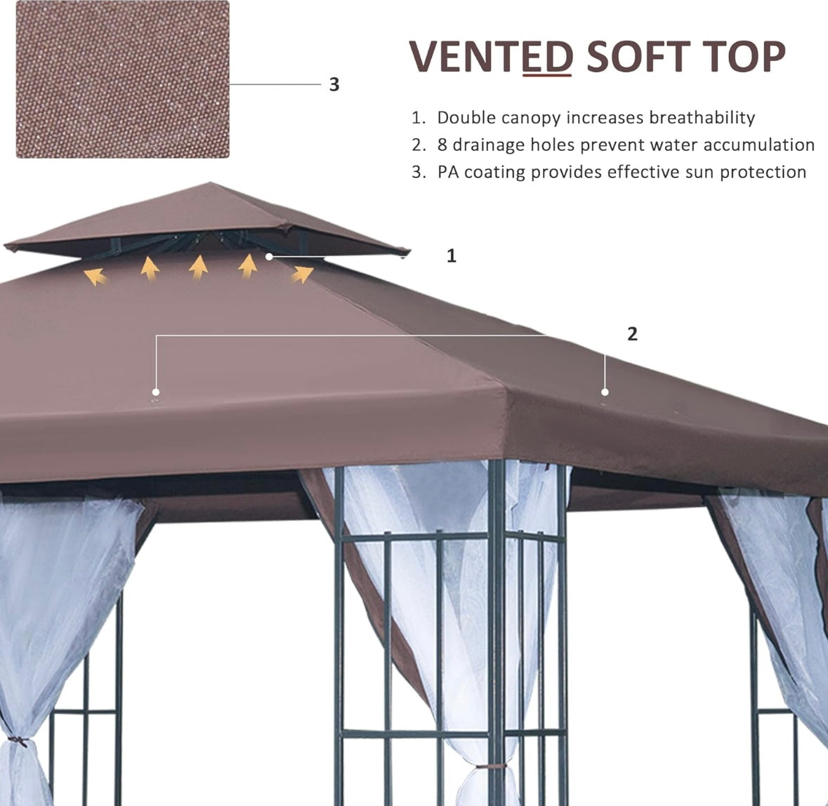 Outsunny 10’ x 10’ Double Roof Patio Gazebo – Aluminum Frame | Mesh Curtains | Water-Resistant Canopy