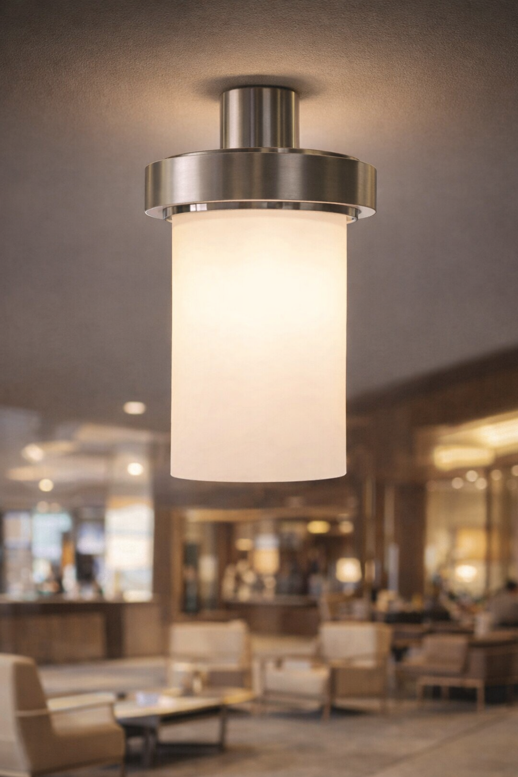 Luxury Commercial Ceiling Light Fixture – Brushed Steel & Frosted Glass