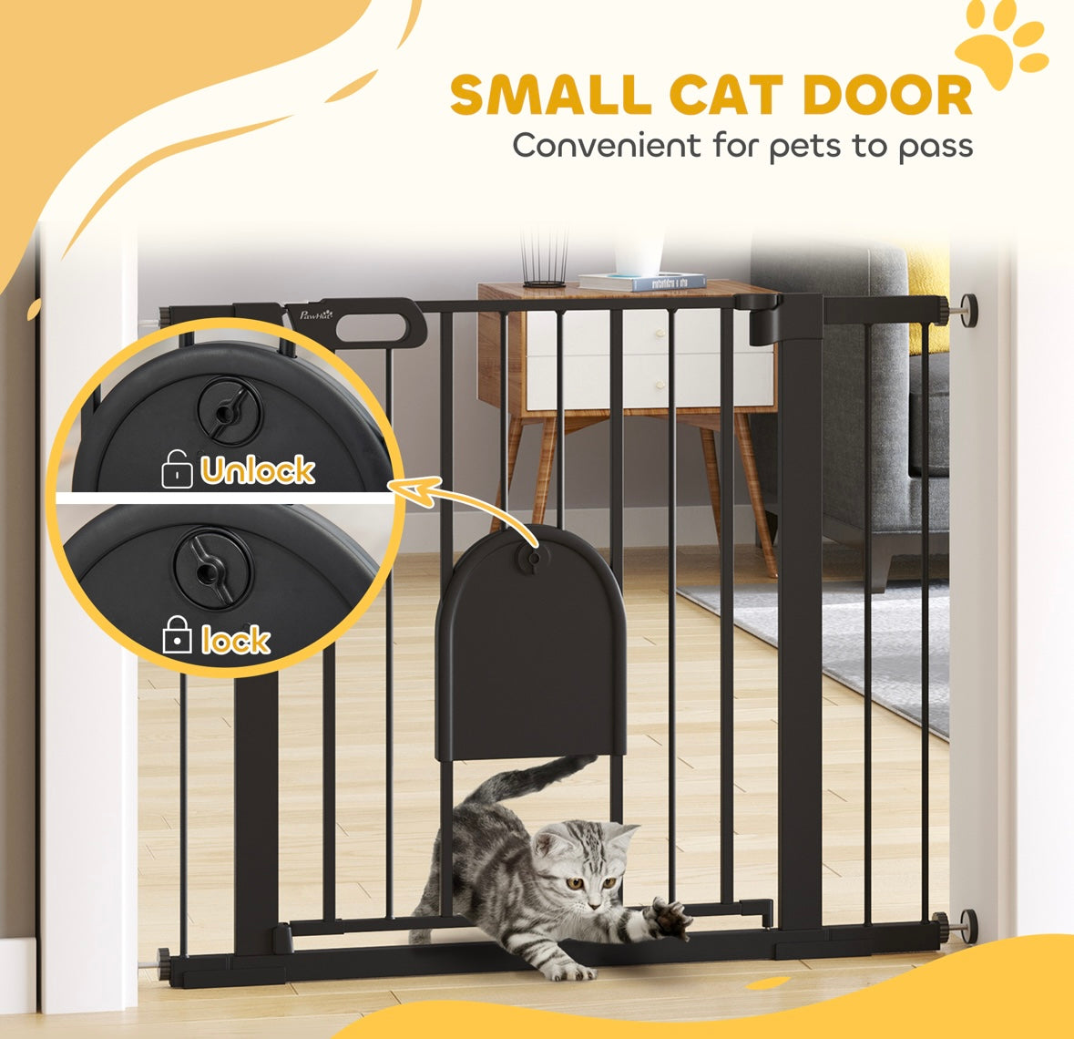 Extra-Wide Pet Gate with Small Door – Auto-Close, Double Lock, Pressure Mount