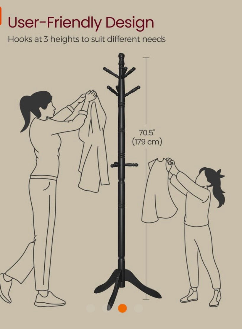 Solid Wood Coat Rack Stand – 10 Hook Freestanding Coat Tree