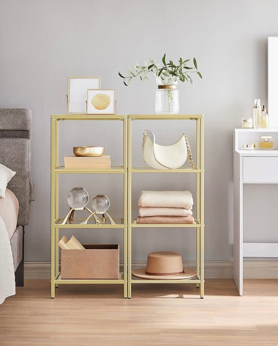 Modern Gold & Glass 4-Tier Display Shelf