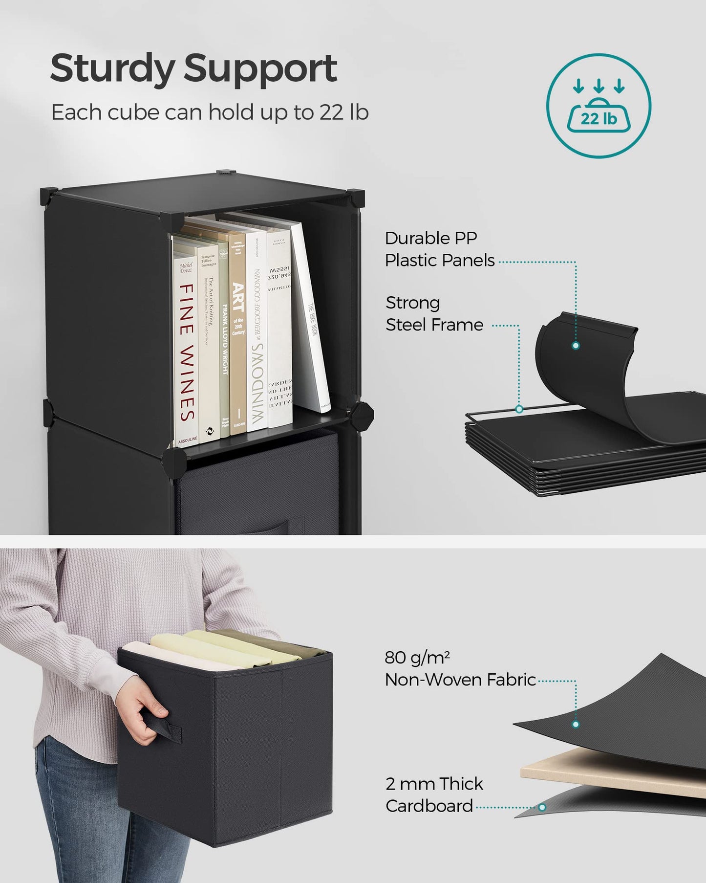 6-Cube Modular Storage Organizer with Fabric Bins