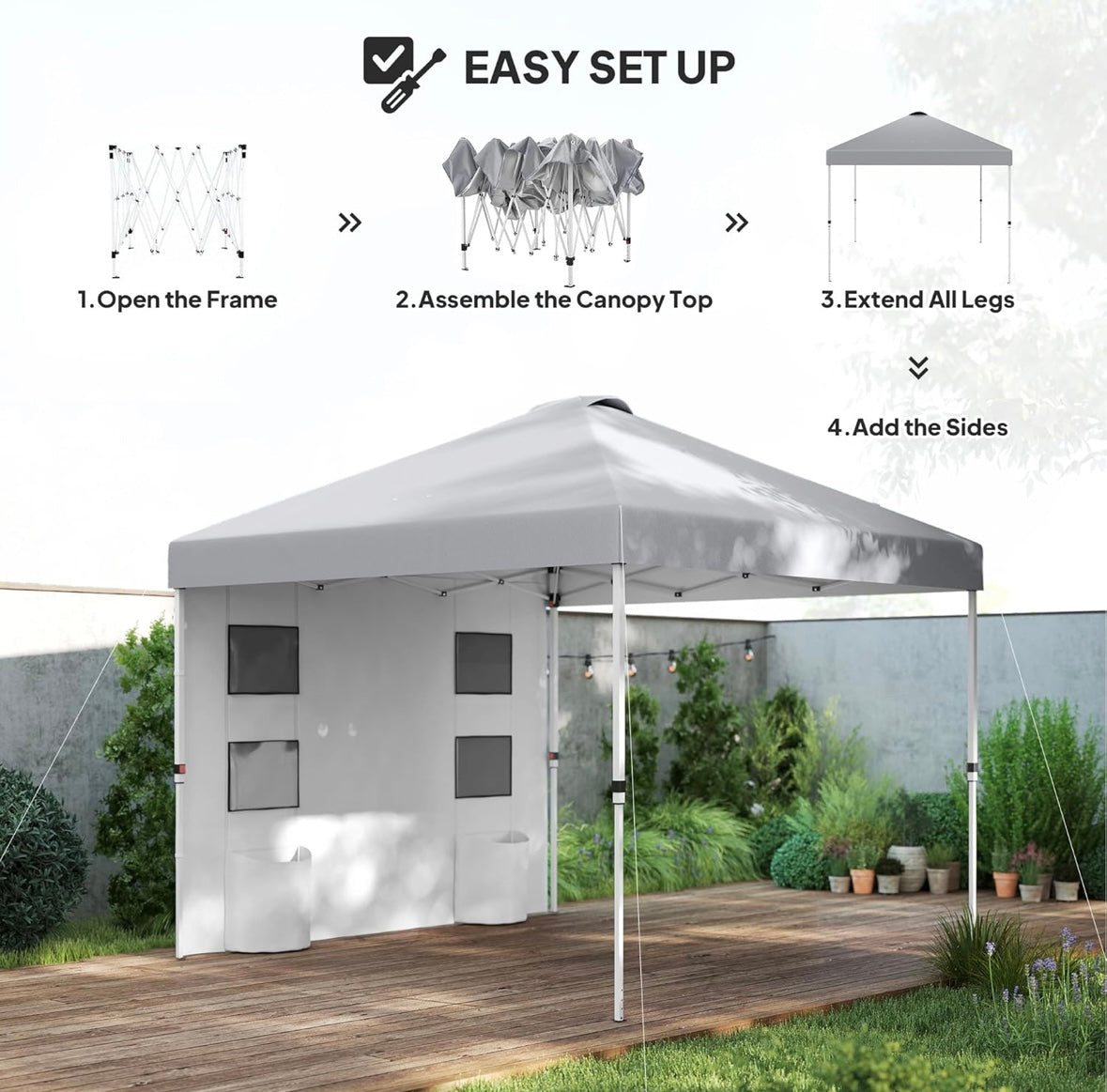 Outsunny 10×10 ft Pop-Up Gazebo Tent — Adjustable Height, UV-Resistant Canopy with Storage Sidewall (Light Grey)