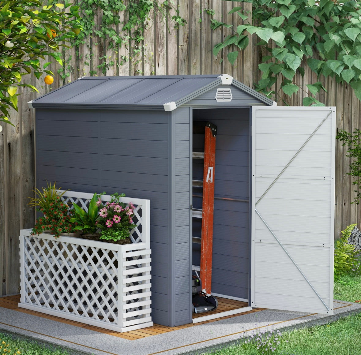 Waterproof Recycled Plastic Outdoor Storage Shed – Reinforced Garden Tool Shed with Door, Window & Vents