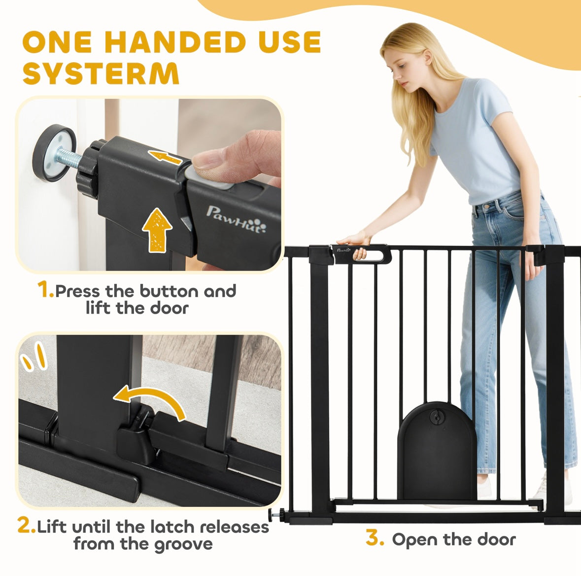 Extra-Wide Pet Gate with Small Door – Auto-Close, Double Lock, Pressure Mount