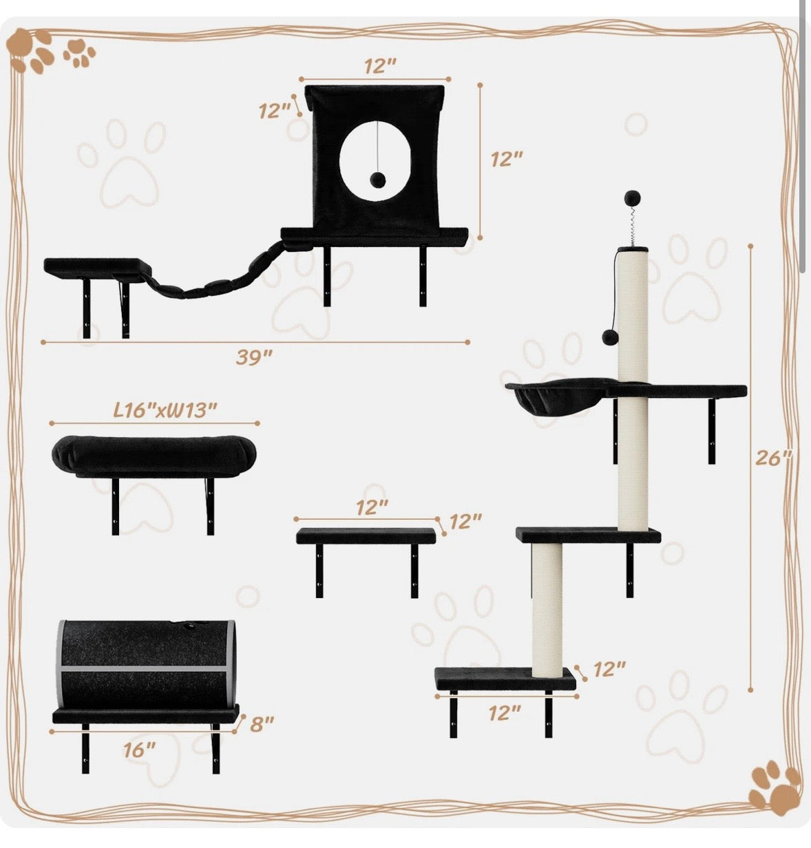 7-Piece Wall-Mounted Cat Furniture Set