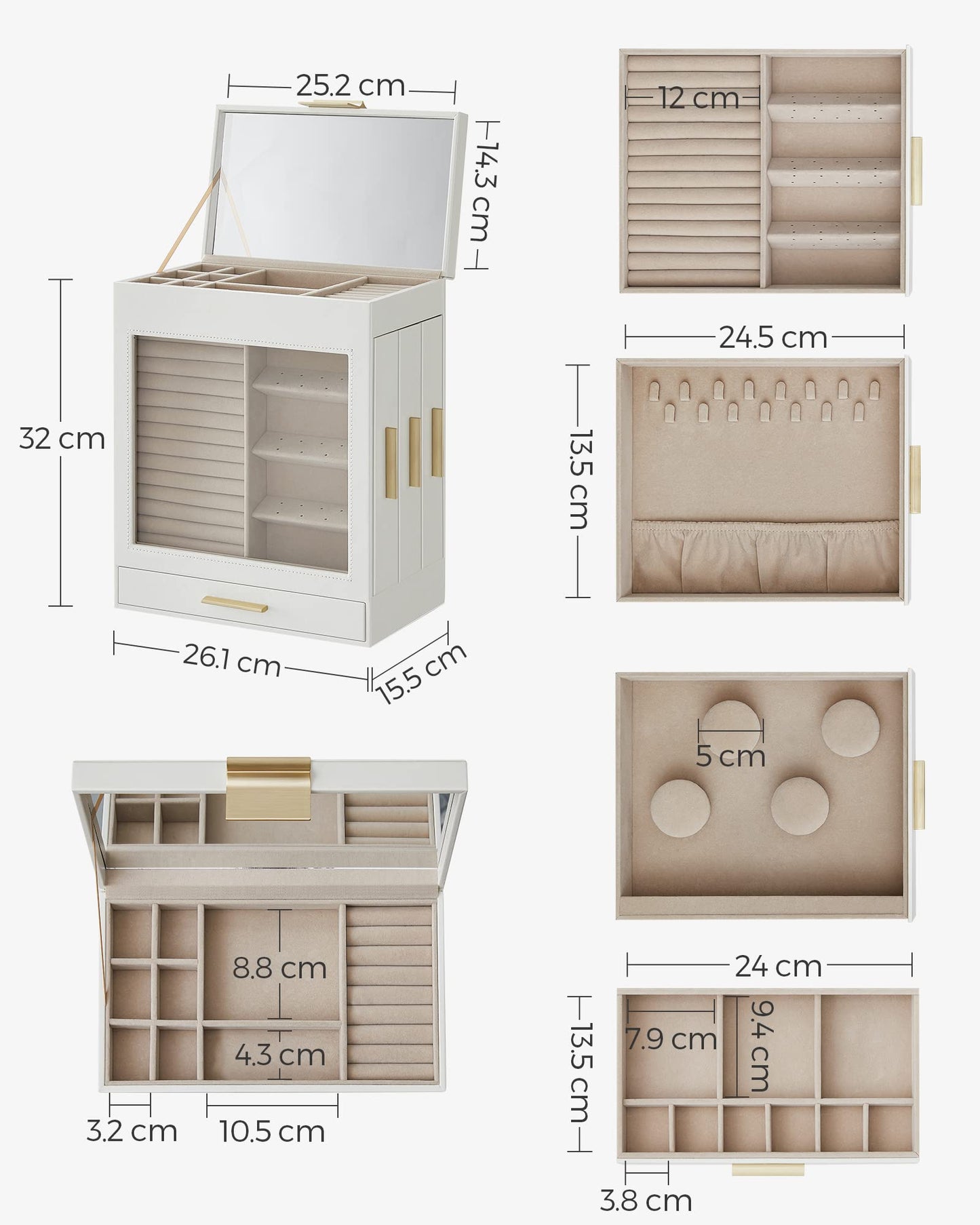 SONGMICS Jewelry Organizer with Interchangeable Drawers & Mirror