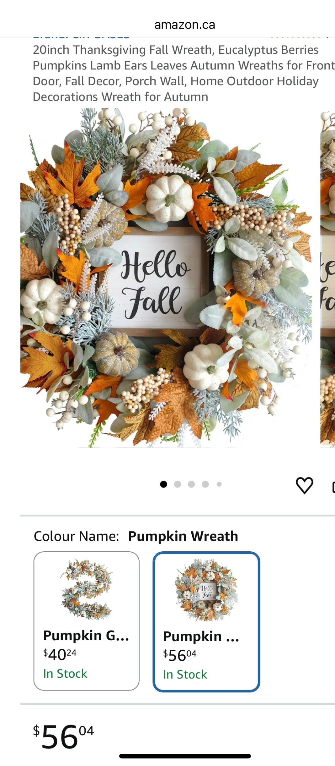 20” Fall Pumpkin Wreath – Thanksgiving & Autumn Front Door Décor