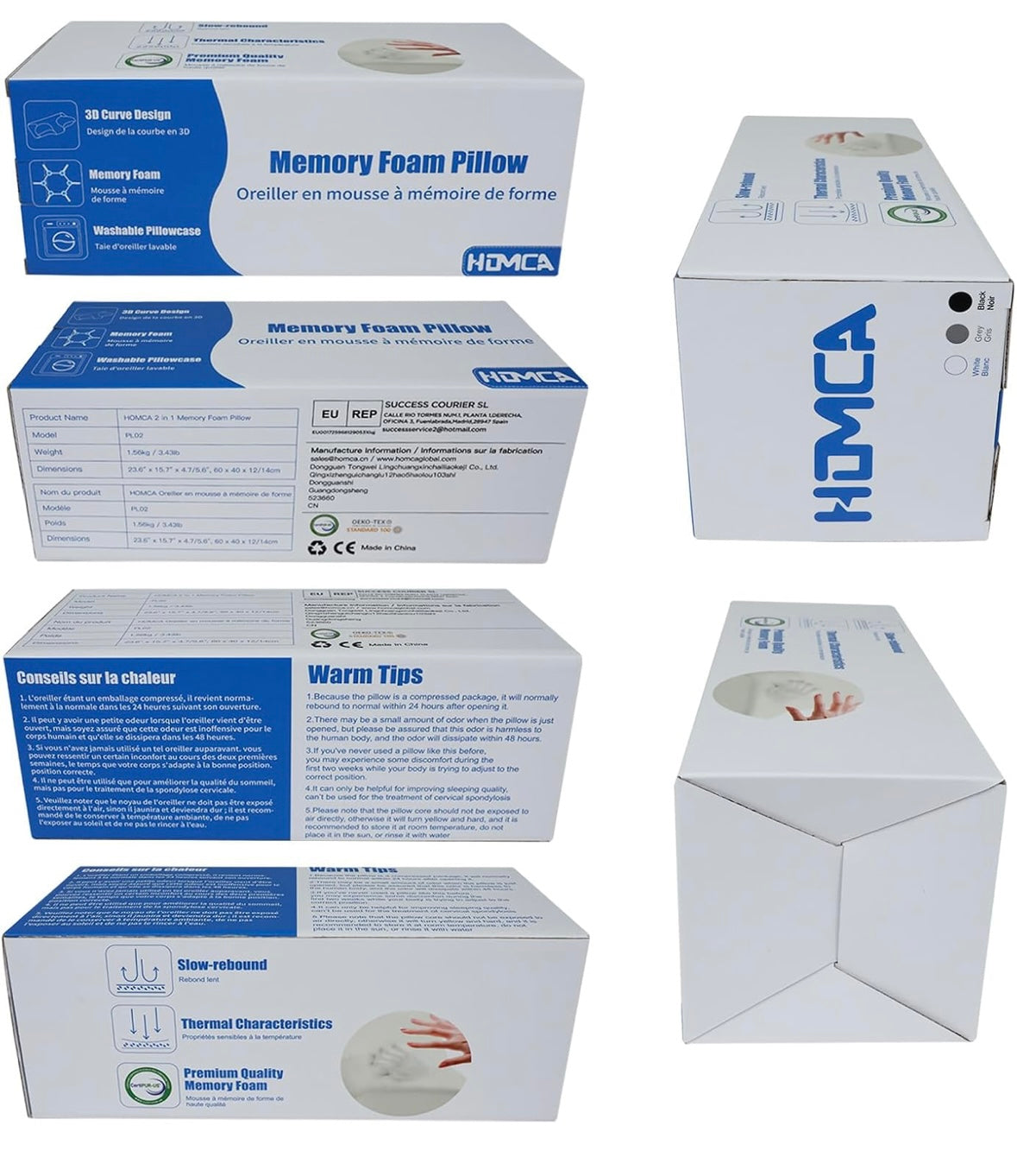 HOMCA 2-in-1 Memory Foam Cervical Pillow — Ergonomic Neck & Shoulder Support (Gray)