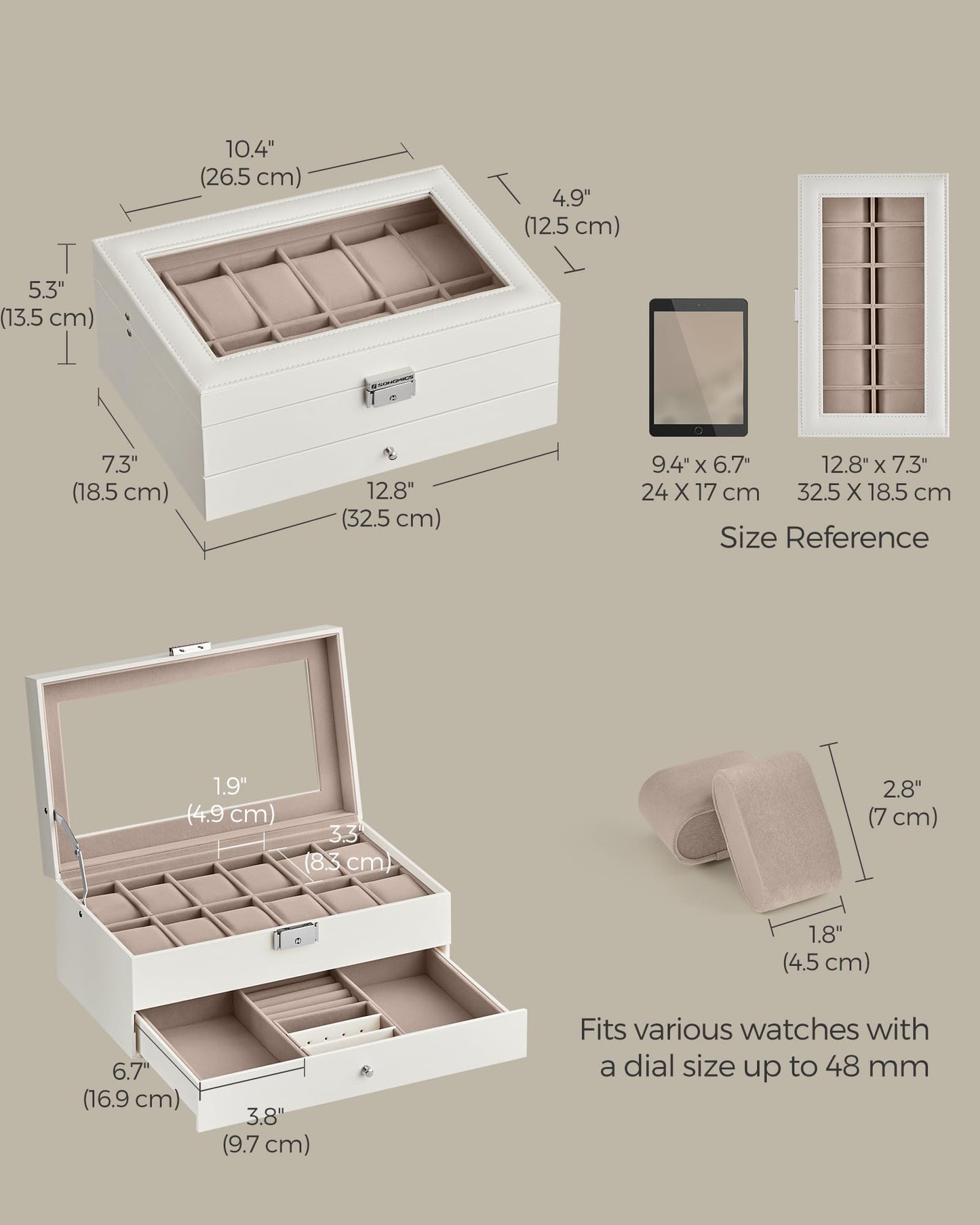 12-Slot Watch Box with Jewelry Drawer