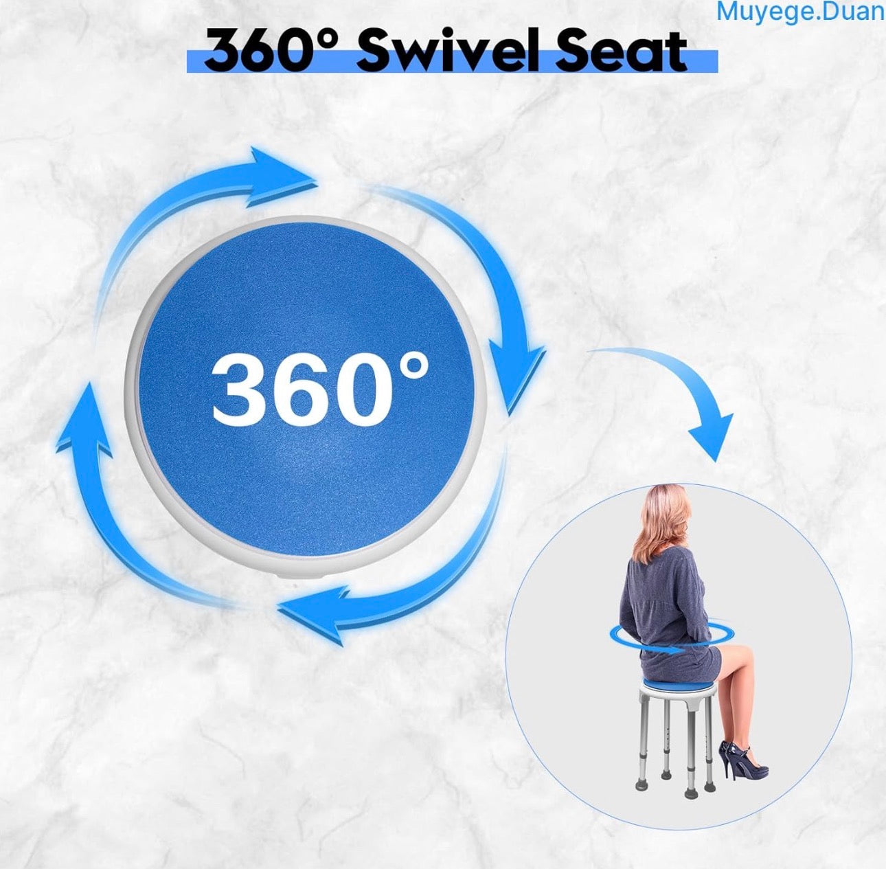 Adjustable Aluminum Shower Chair with Swivel Seat