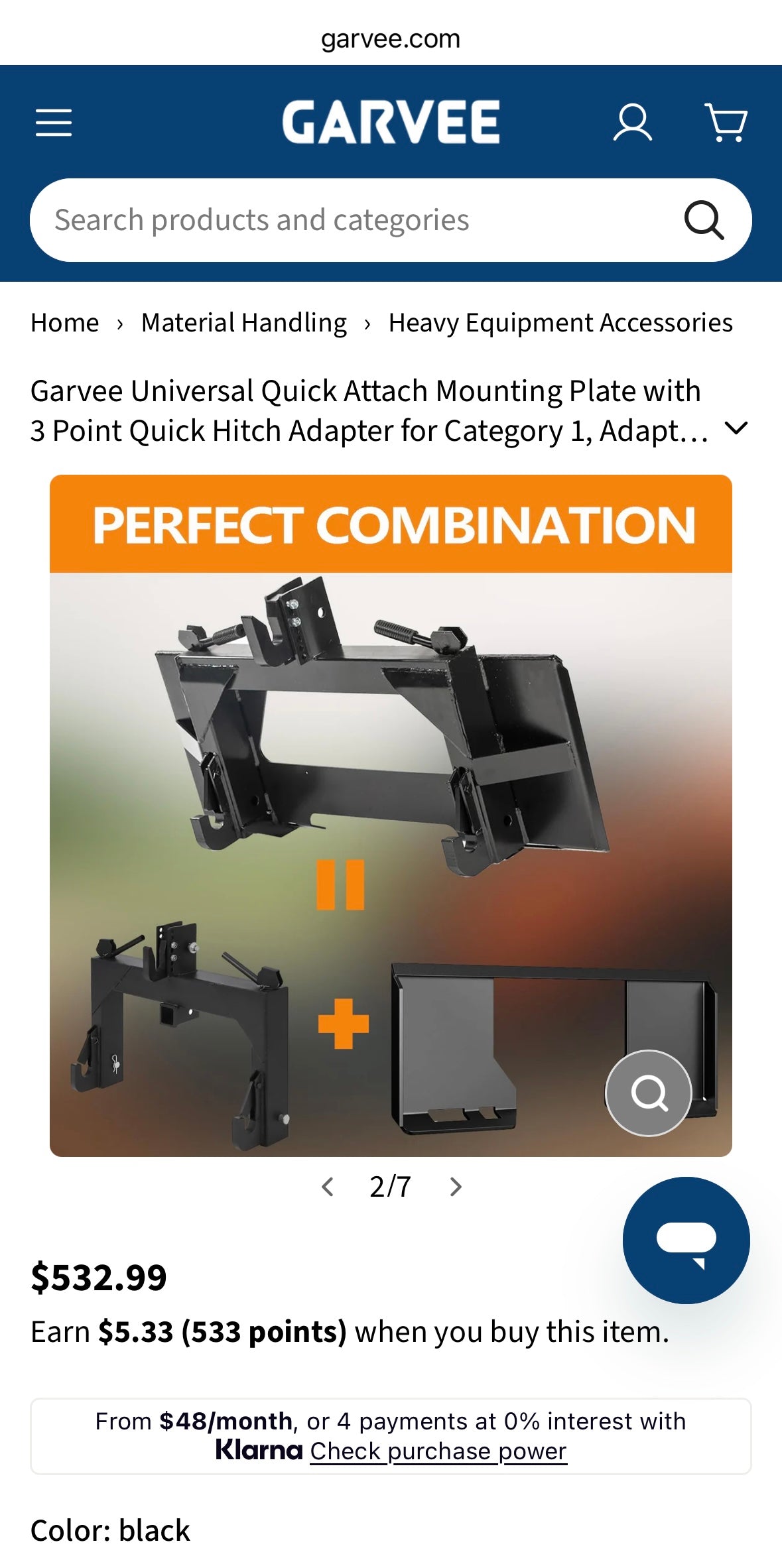 Garvee Universal Quick Attach Mounting Plate w/ 3 Point Quick Hitch Adapter – Category 1