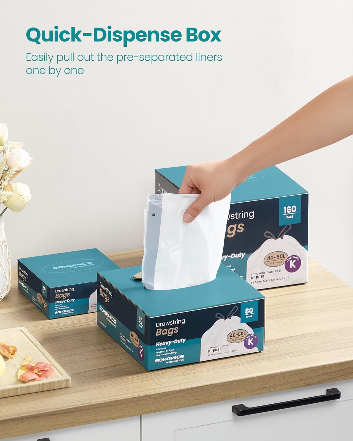SONGMICS 13-Gallon Heavy-Duty Trash Bags – Cream White (80 Count)