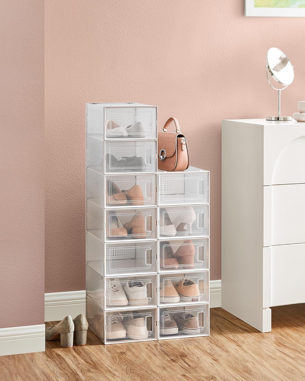 SONGMICS 12-Pack Stackable Shoe Storage Boxes
