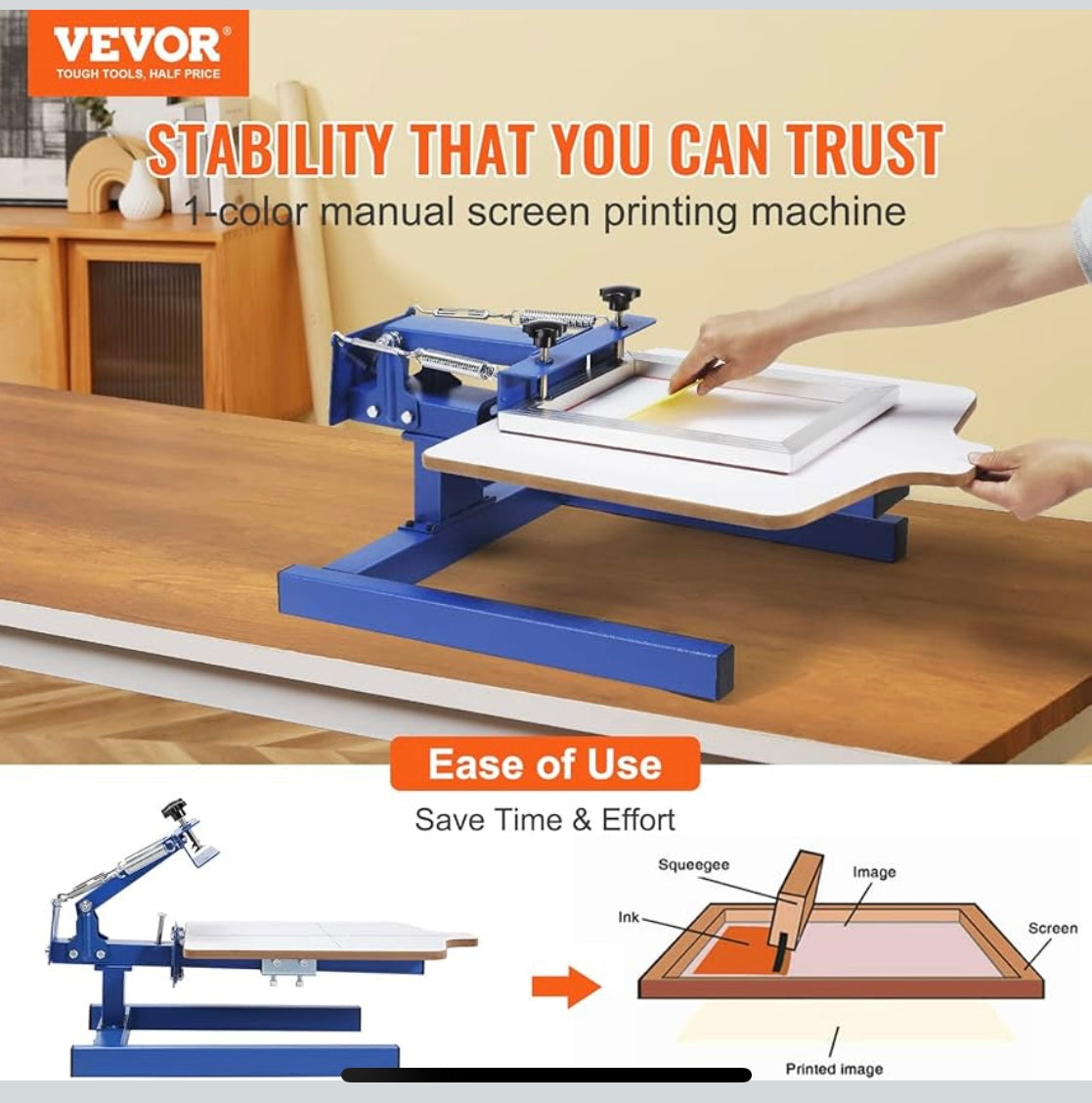 NEW – VEVOR 1-Color 1-Station Screen Printing Machine – T-Shirt Press for Home or Business