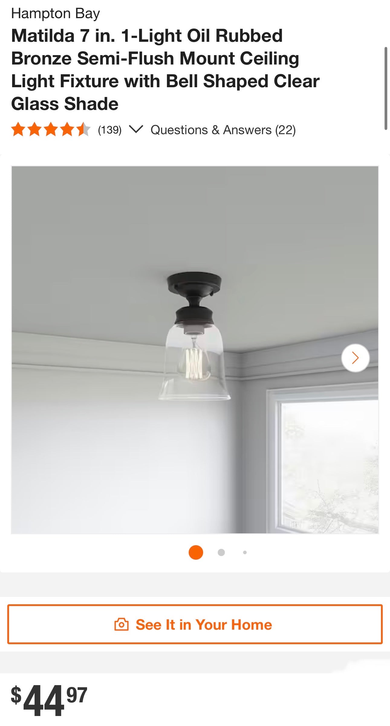 Hampton Bay Vintage Semi-Flush Mount Ceiling Light