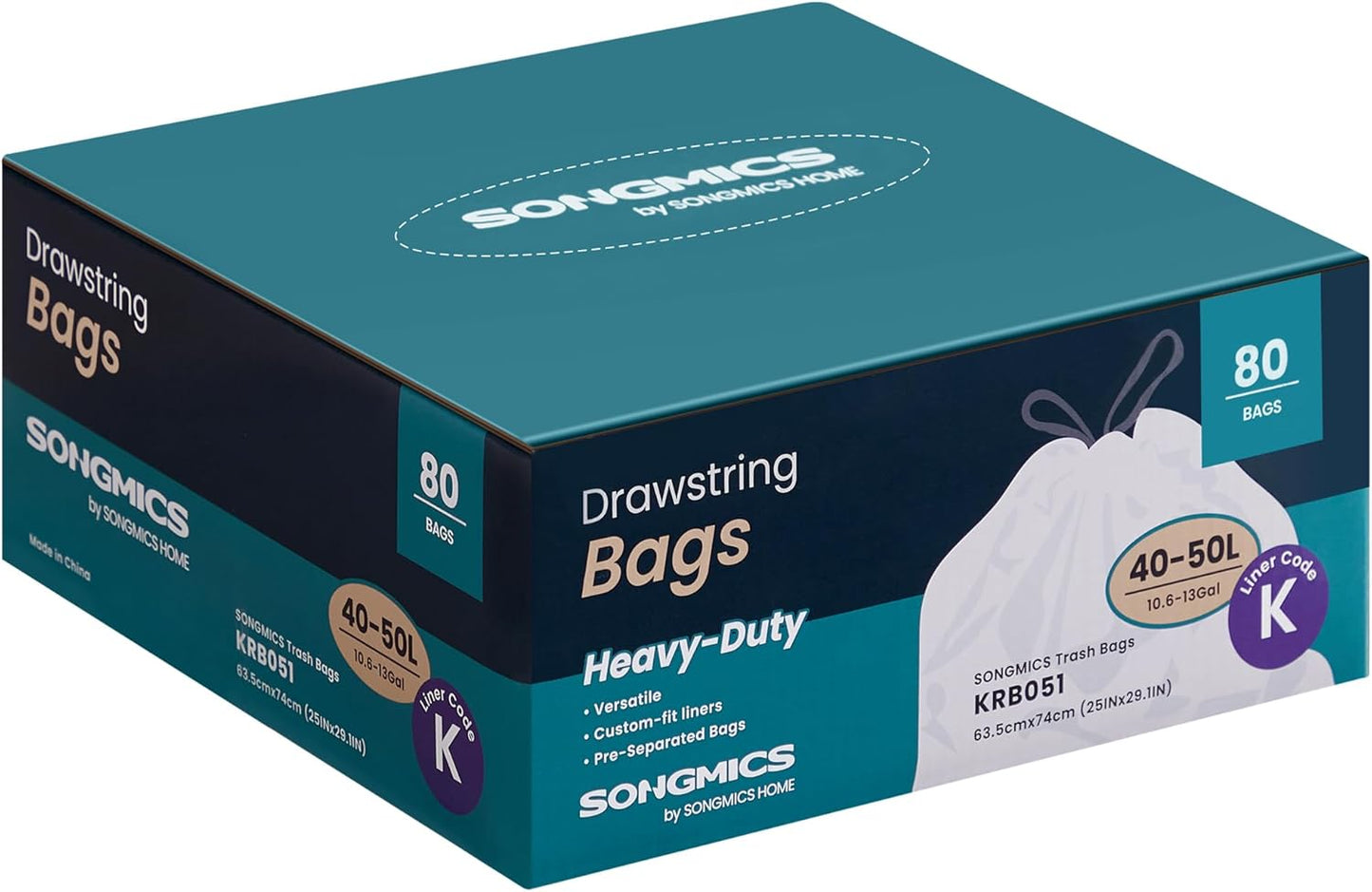 SONGMICS 13-Gallon Heavy-Duty Trash Bags – Cream White (80 Count)