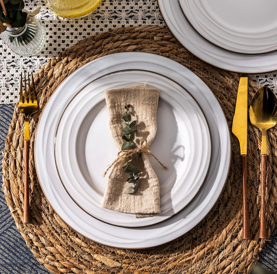 GBHOME 12-Piece Embossed Stoneware Dinnerware Set – Pearl White-Wave (40% Off Amazon Price)