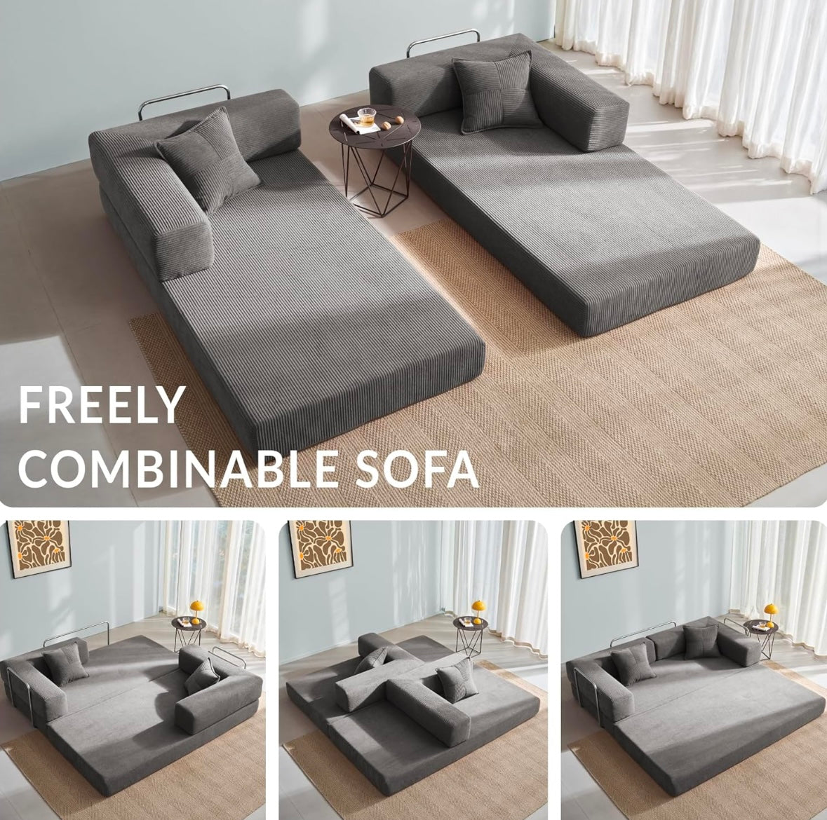 MOEYURO Convertible Foldable Floor Sofa Bed – Corduroy Sleeper Couch
