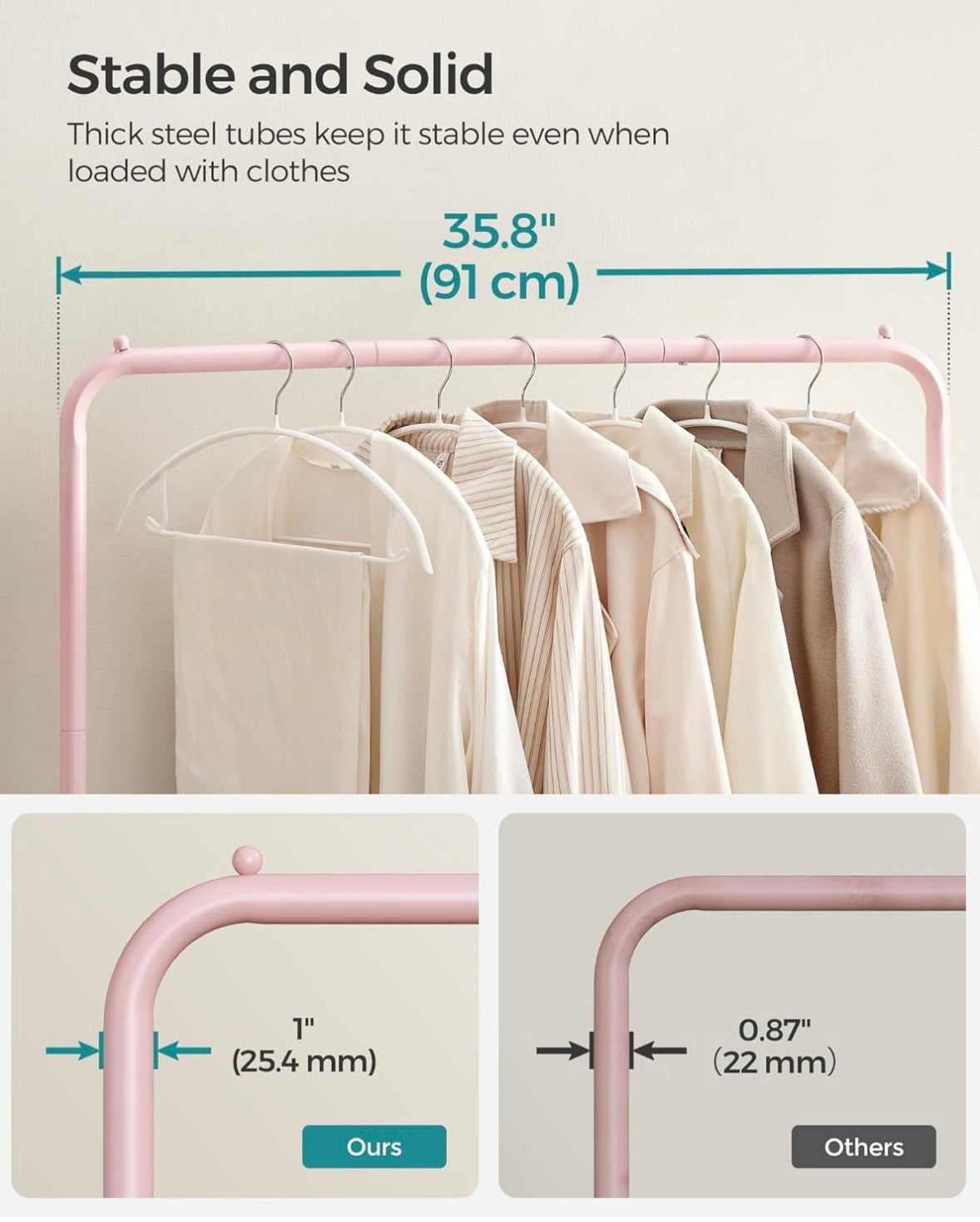 SONGMICS Rolling Clothes Rack with Shelf