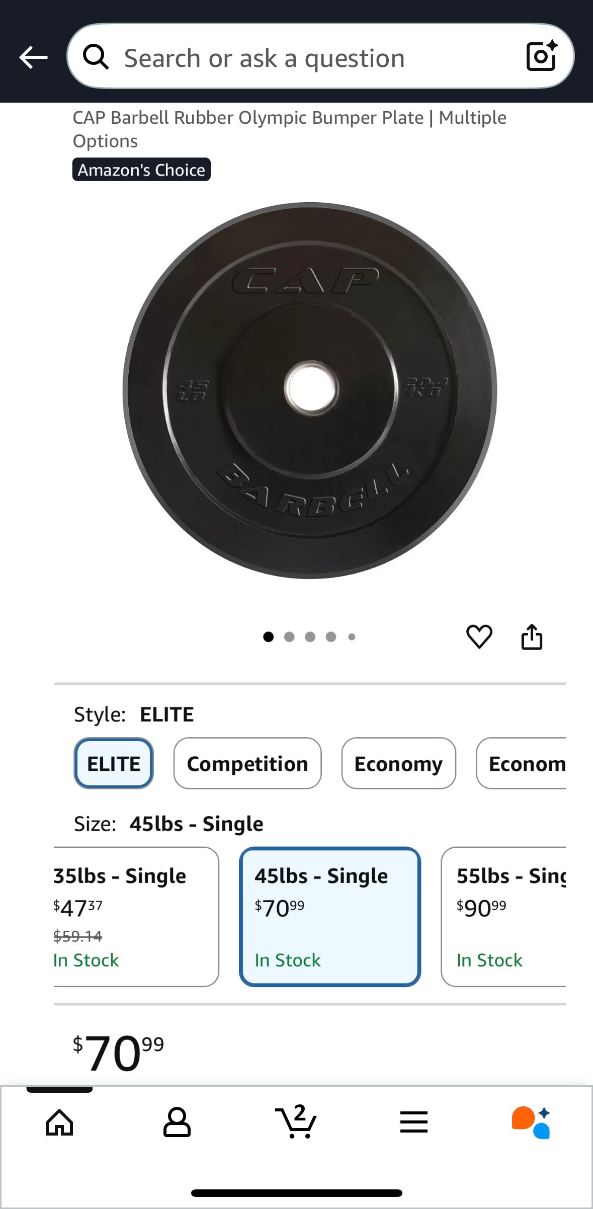 🏷️ CAP Barbell 45 lb Olympic Bumper Plate — Rubber-Coated Cast Iron Weight Plate (Black)