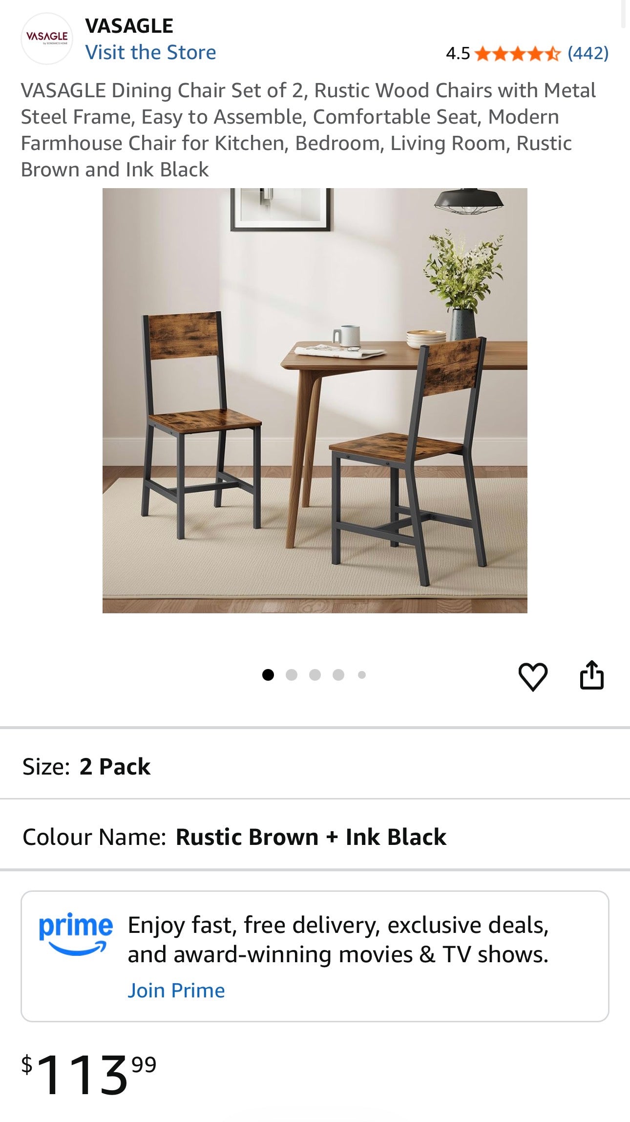 VASAGLE Rustic Industrial Dining Chair Set
