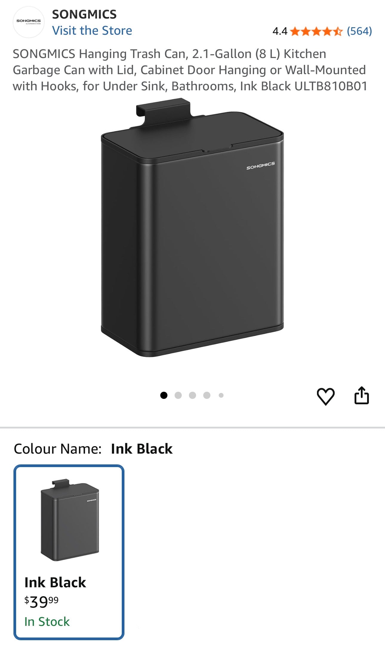 SONGMICS 2.1-Gallon Hanging Kitchen Trash Can