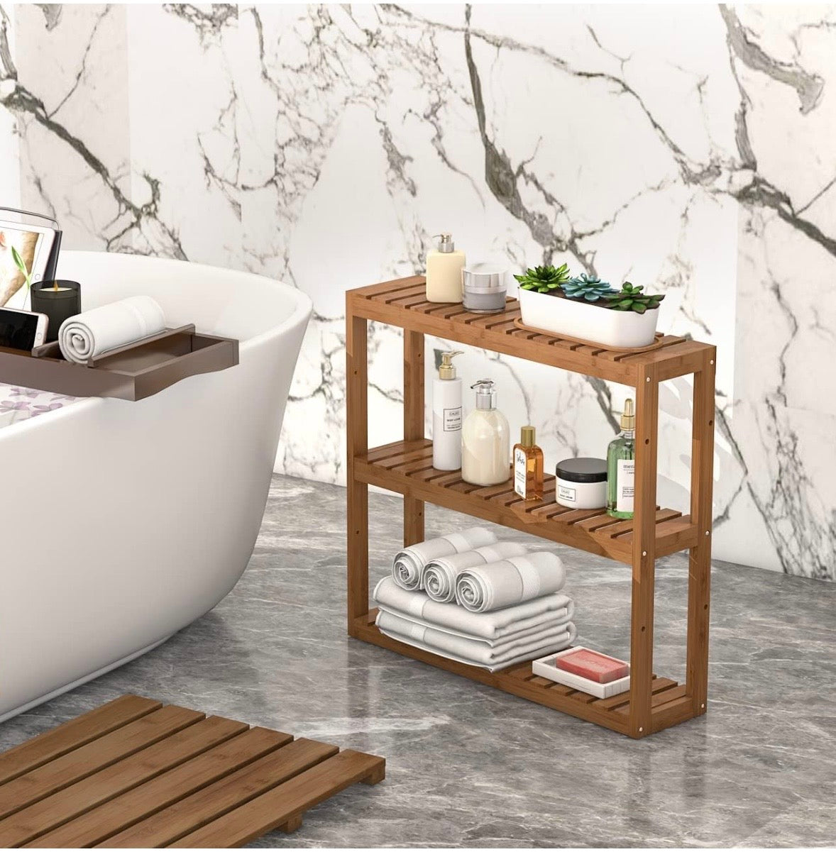 Domax 3-Tier Adjustable Bamboo Wall Shelf