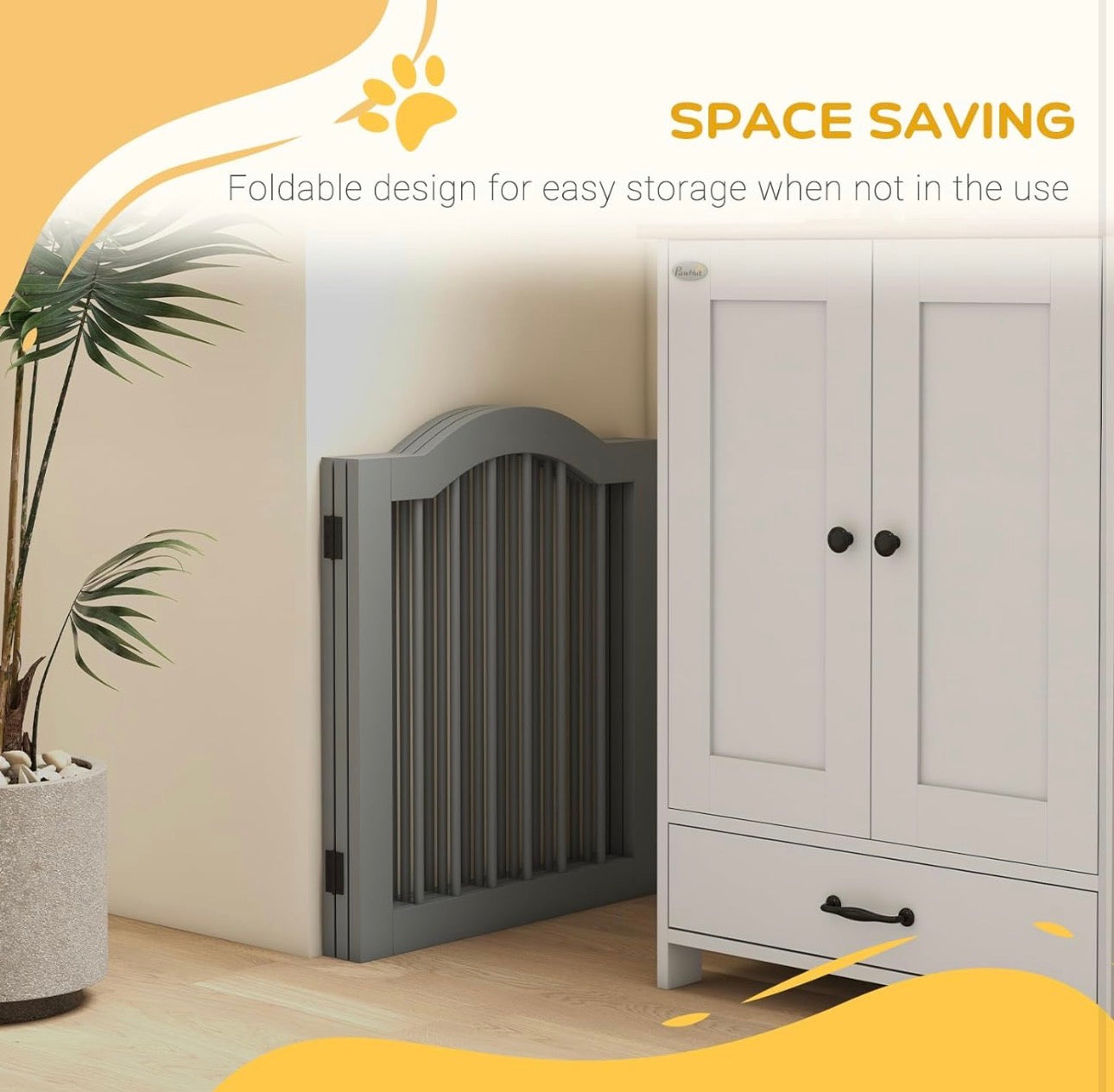 PawHut Freestanding Foldable Wooden Pet Gate