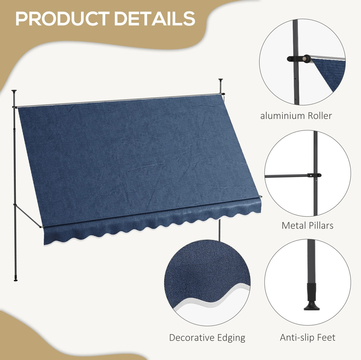 Outsunny Freestanding Retractable Awning – Adjustable Height | 0–90° Tilt | UV30+ Sun Protection | Steel & Aluminum Frame