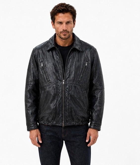 Men’s Patchwork Leather Bomber Jacket